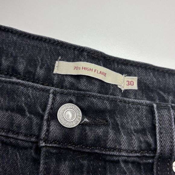 Levis Premium 70s High Rise Flare Denim Jeans Black Women's 30W 32L Boho Y2K - Picture 7 of 13
